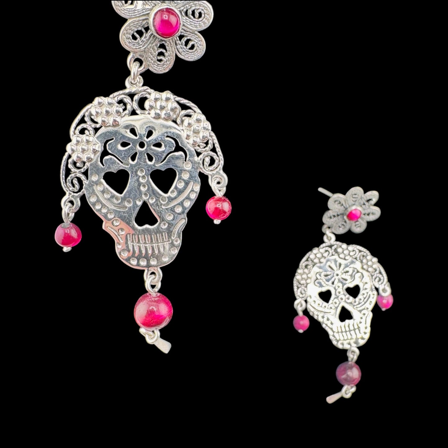Calavera florinda Piedra rojo drop earrings