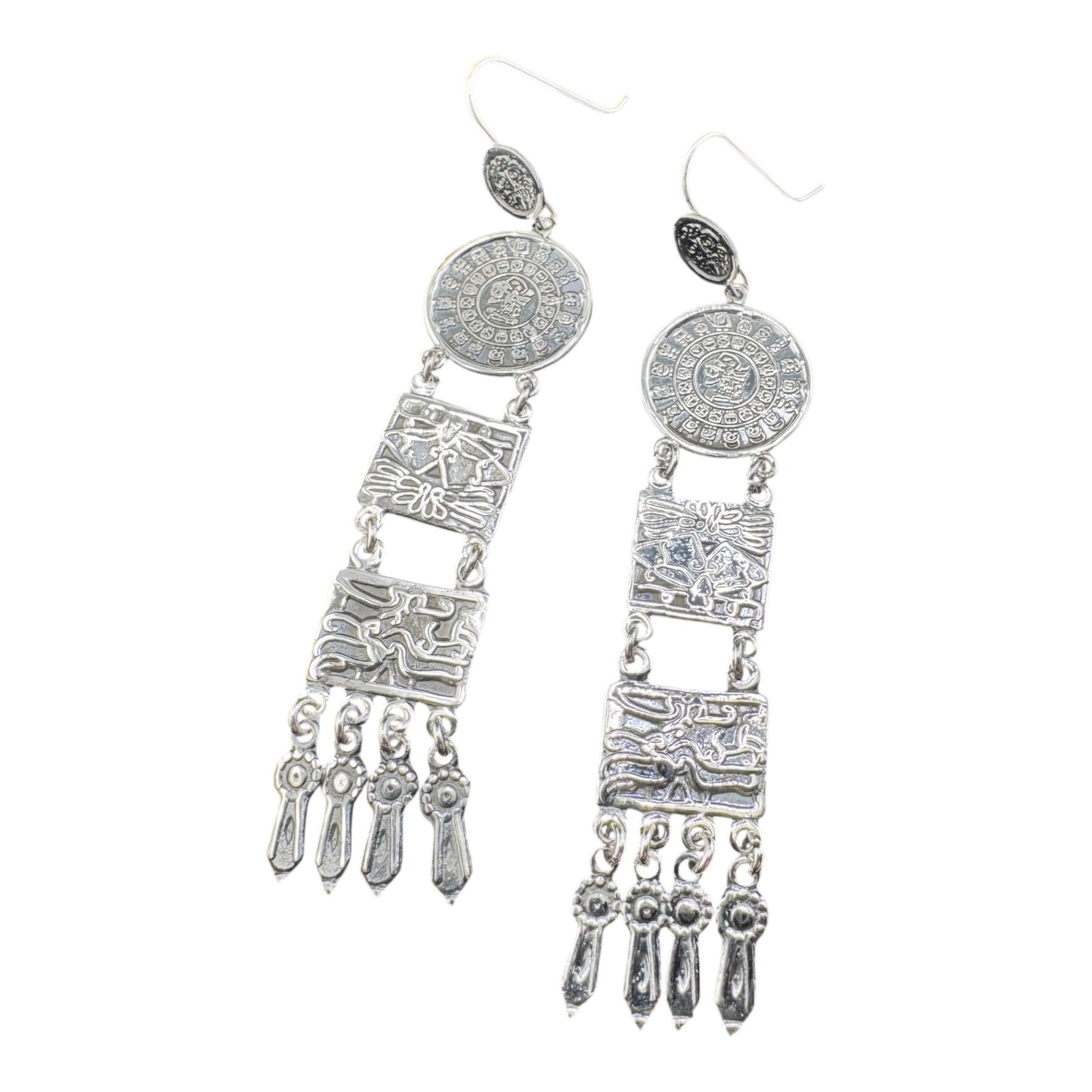 Calendario Maya Largo dangle earrings