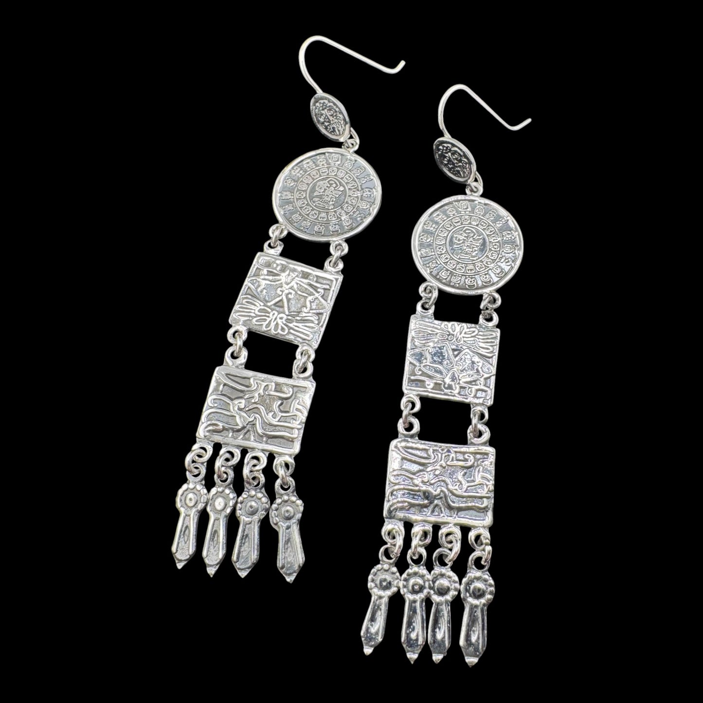 Calendario Maya Largo dangle earrings