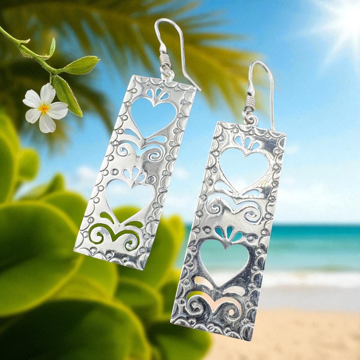 Rectangular Double Heart drop earrings