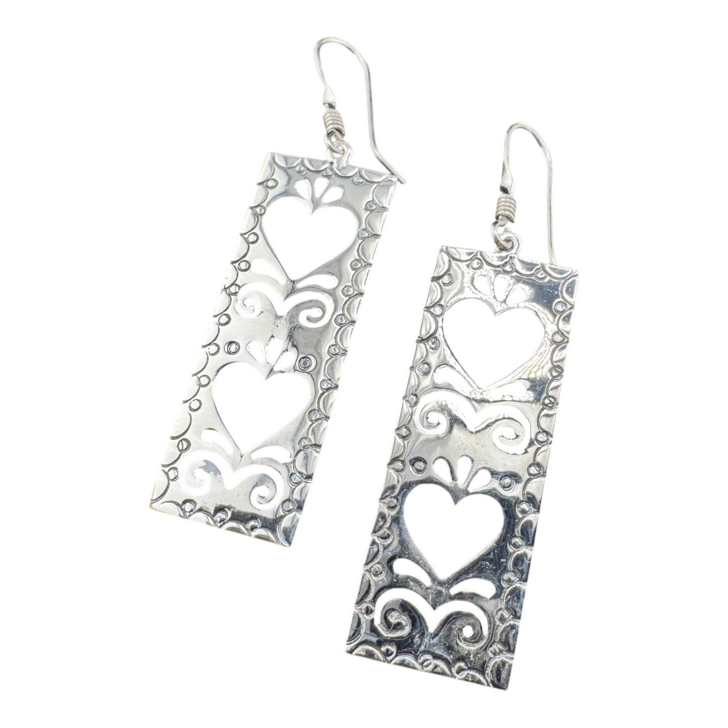 Rectangular Double Heart drop earrings