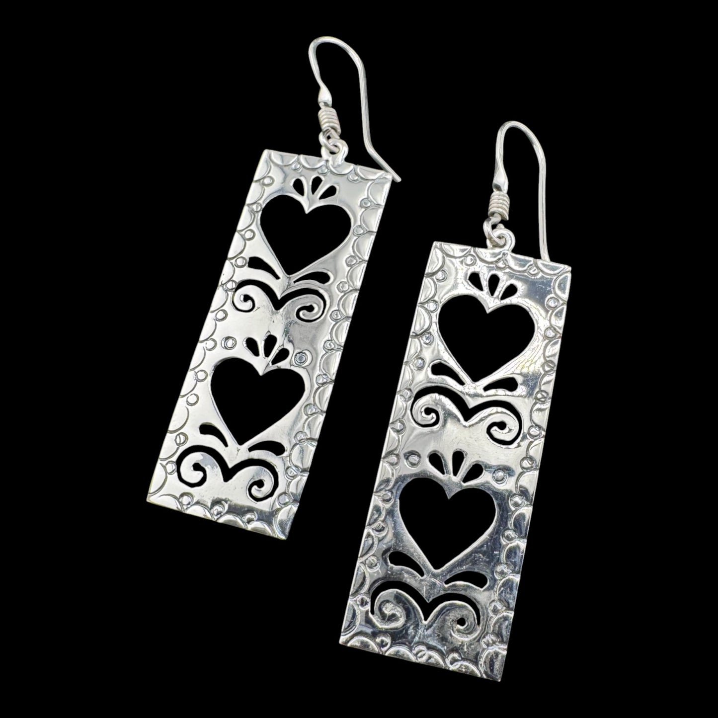 Rectangular Double Heart drop earrings