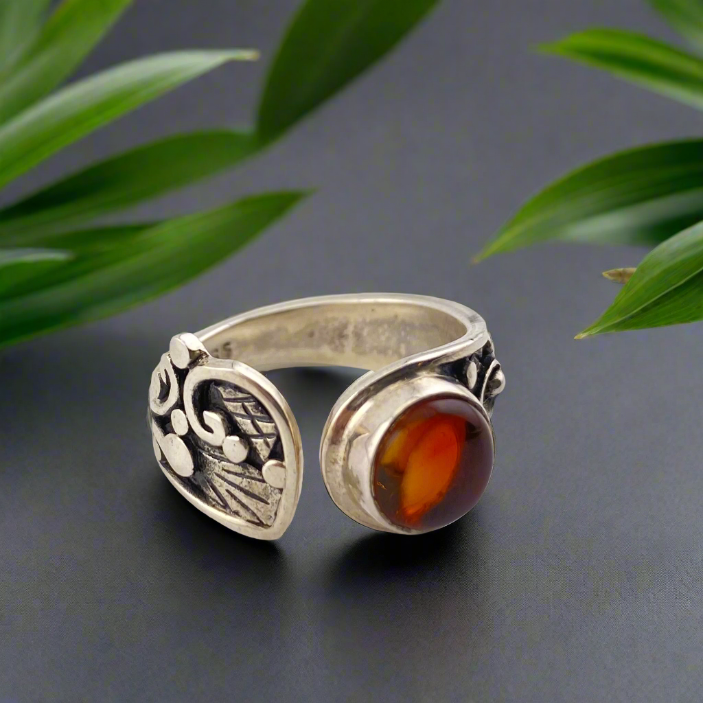 950 Silver Amber Ring size 7