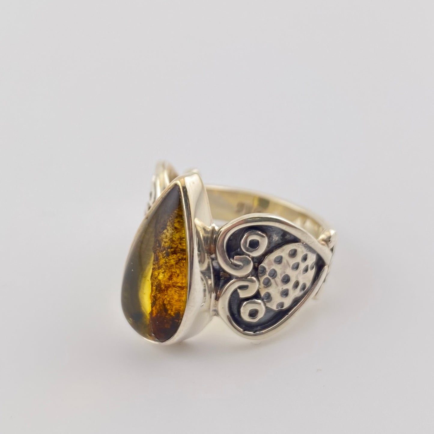 950 Silver Amber Ring