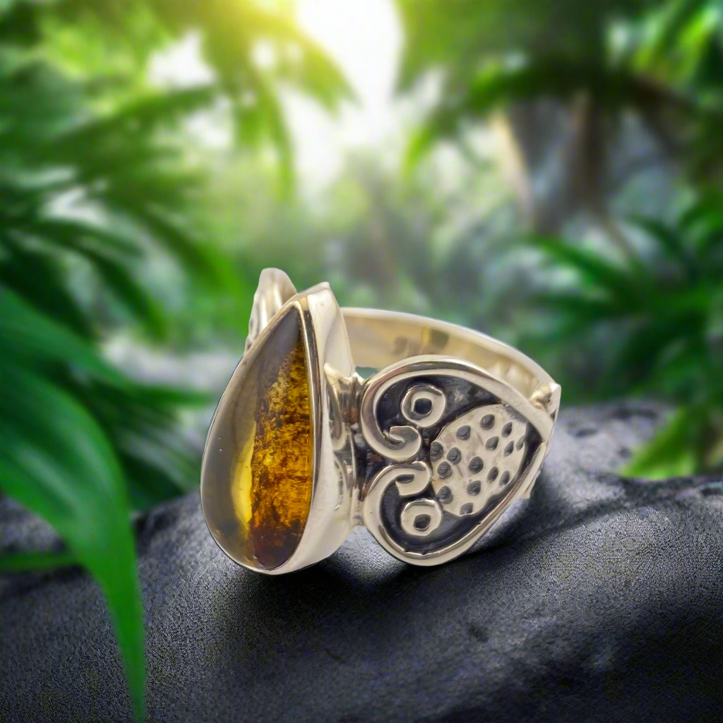 950 Silver Amber Ring