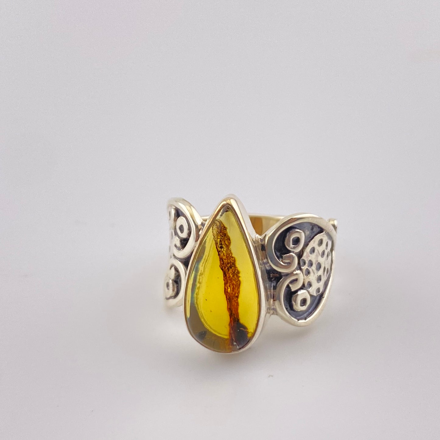 950 Silver Amber Ring