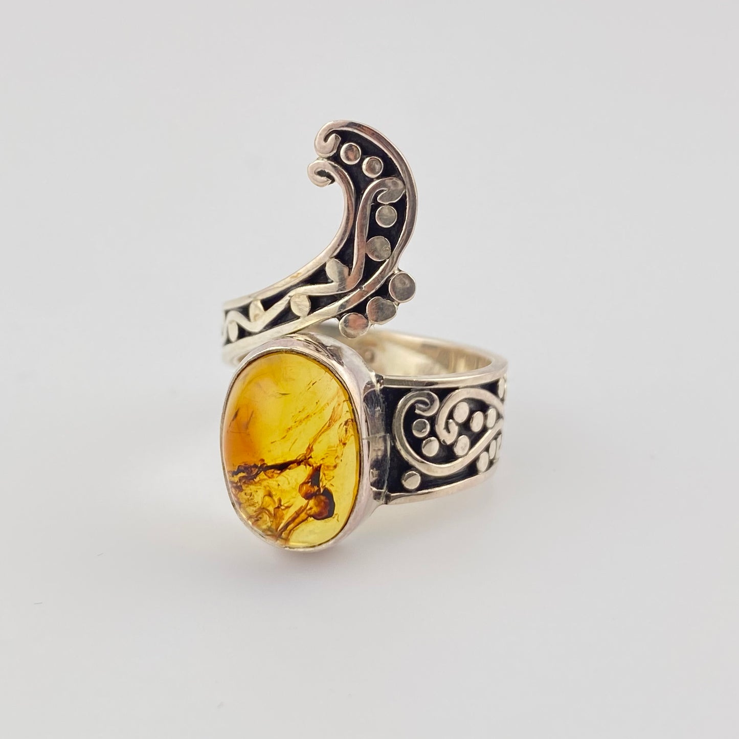 950 Silver Amber Ring