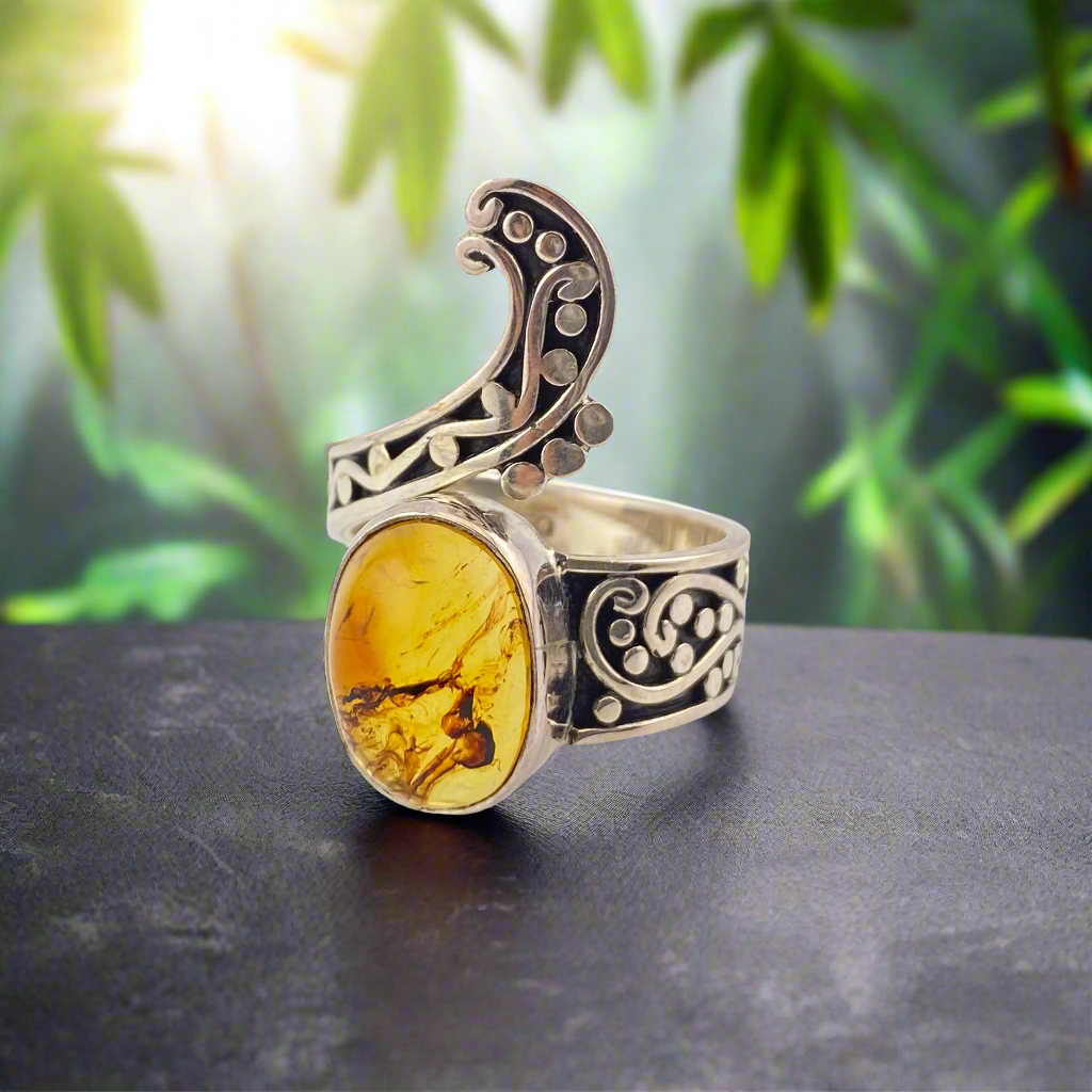 950 Silver Amber Ring