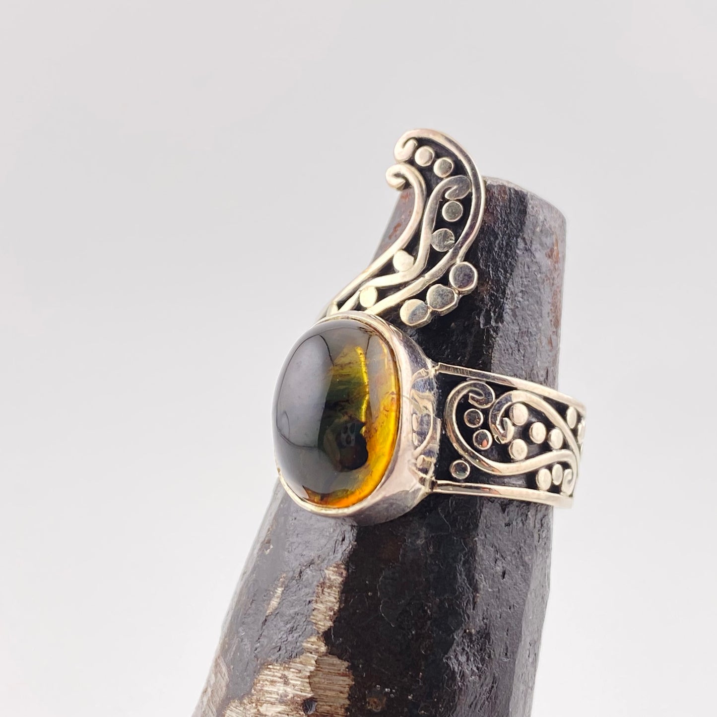 950 Silver Amber Ring