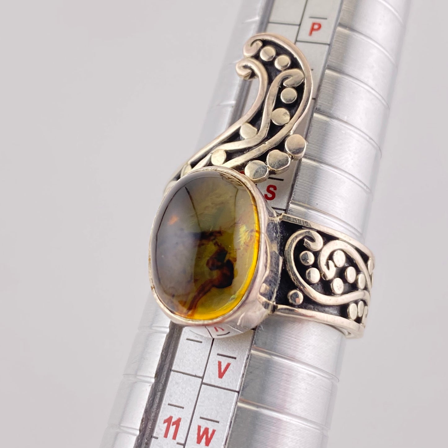 950 Silver Amber Ring