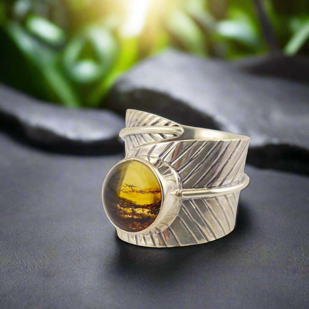 950 Silver Amber Ring