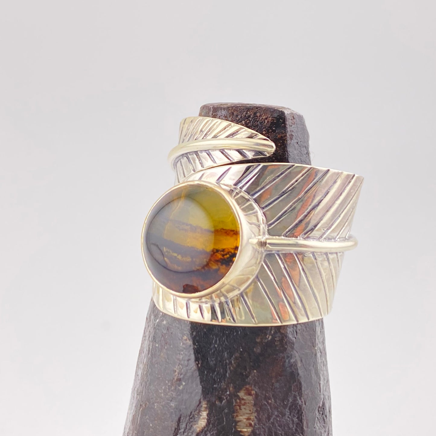 950 Silver Amber Ring