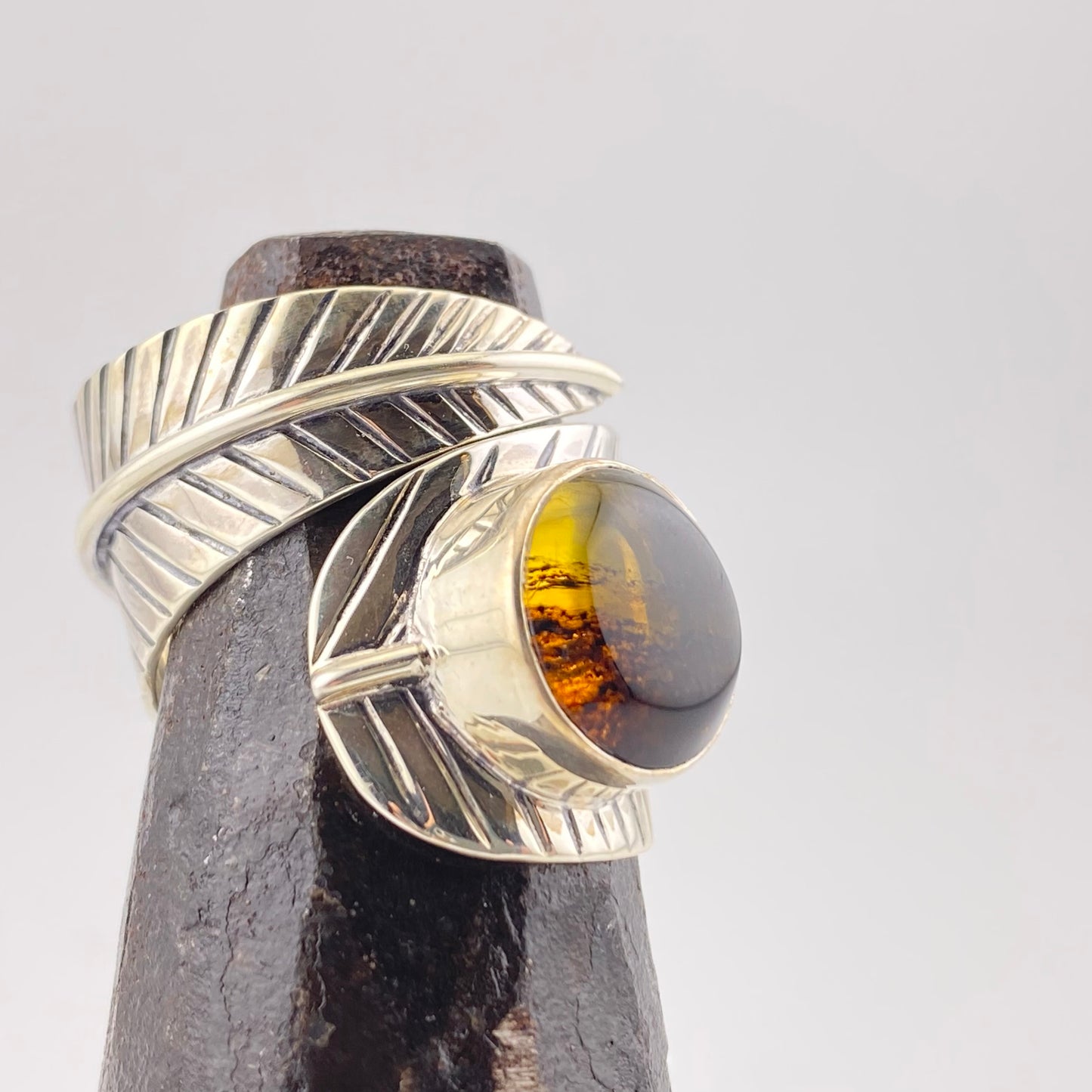 950 Silver Amber Ring