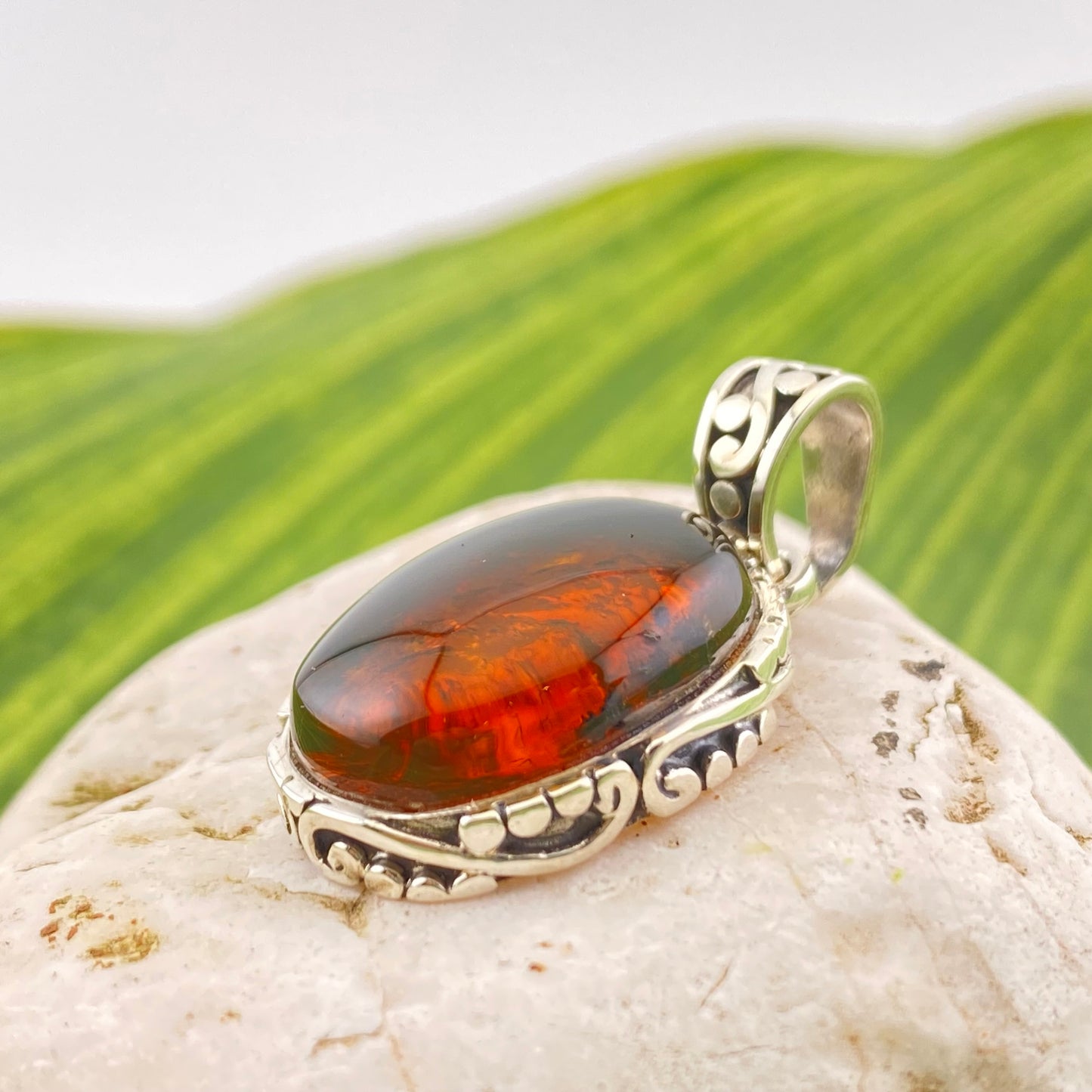 950 Silver Amber Pendant