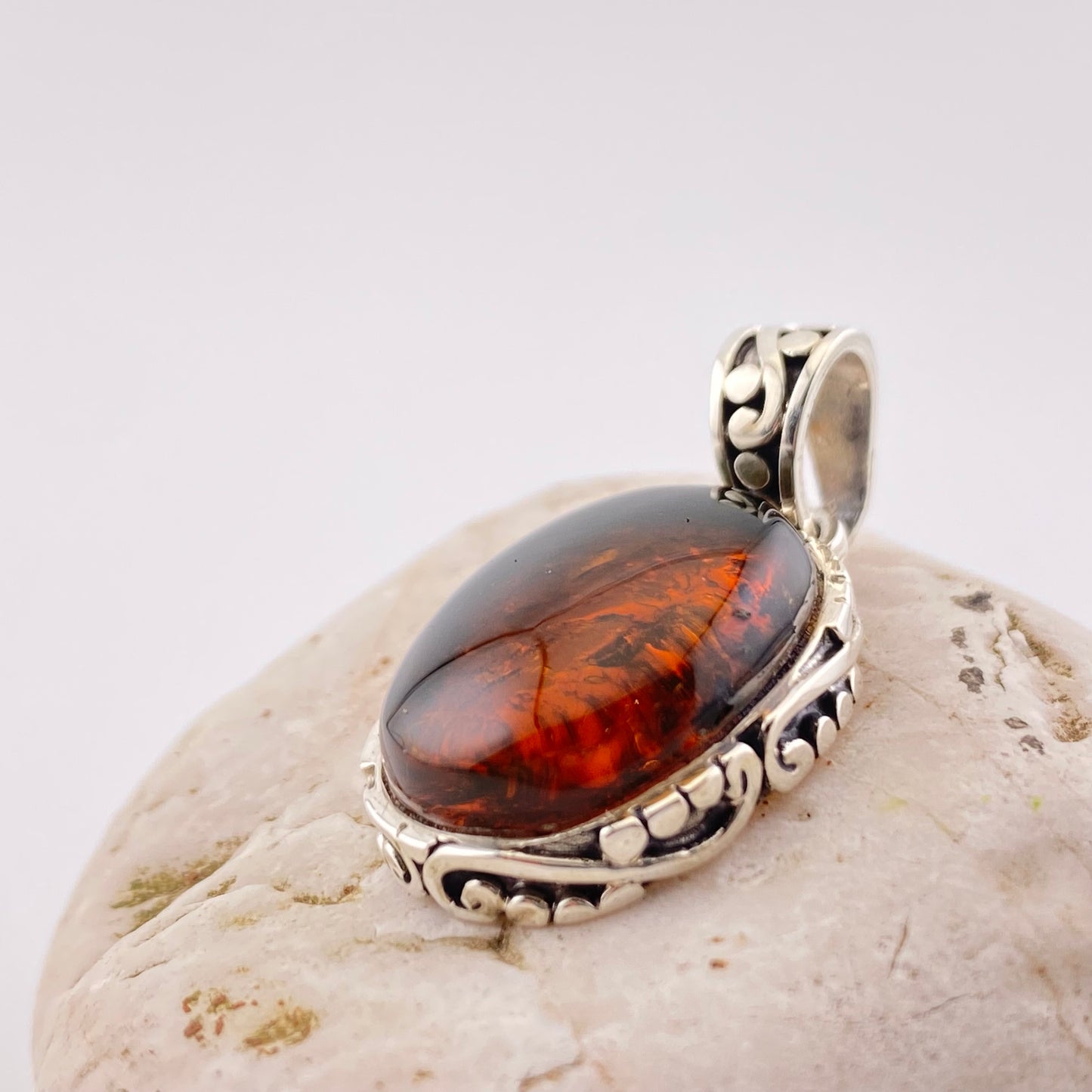 950 Silver Amber Pendant