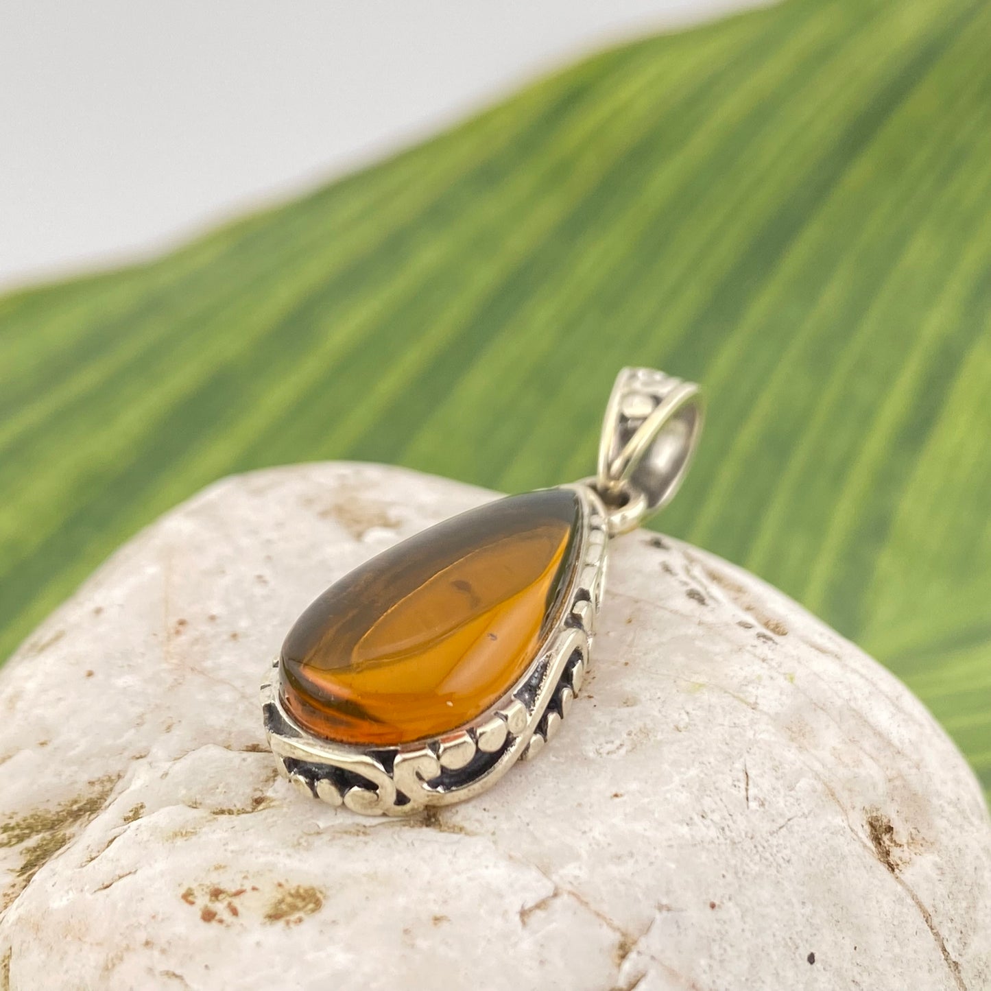 950 Silver Amber Pendant