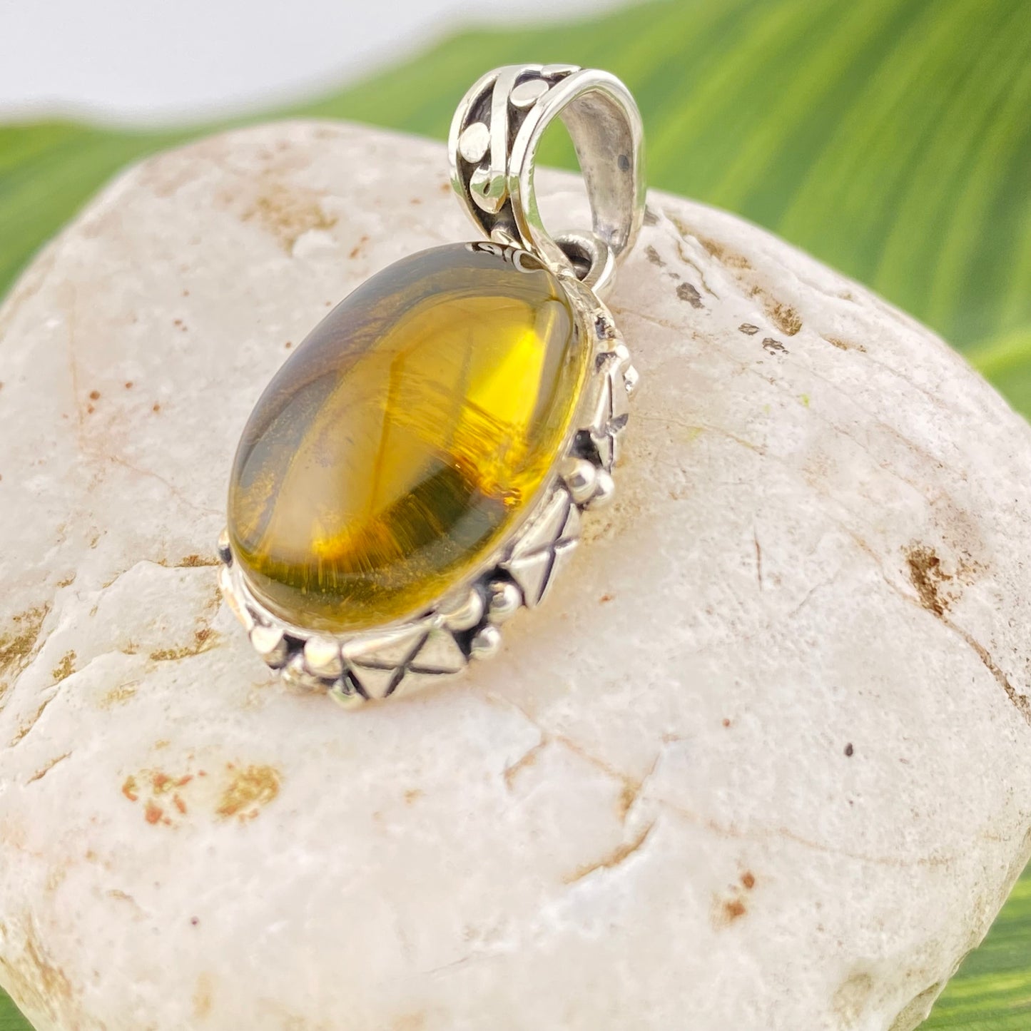 950 Silver Amber Pendant