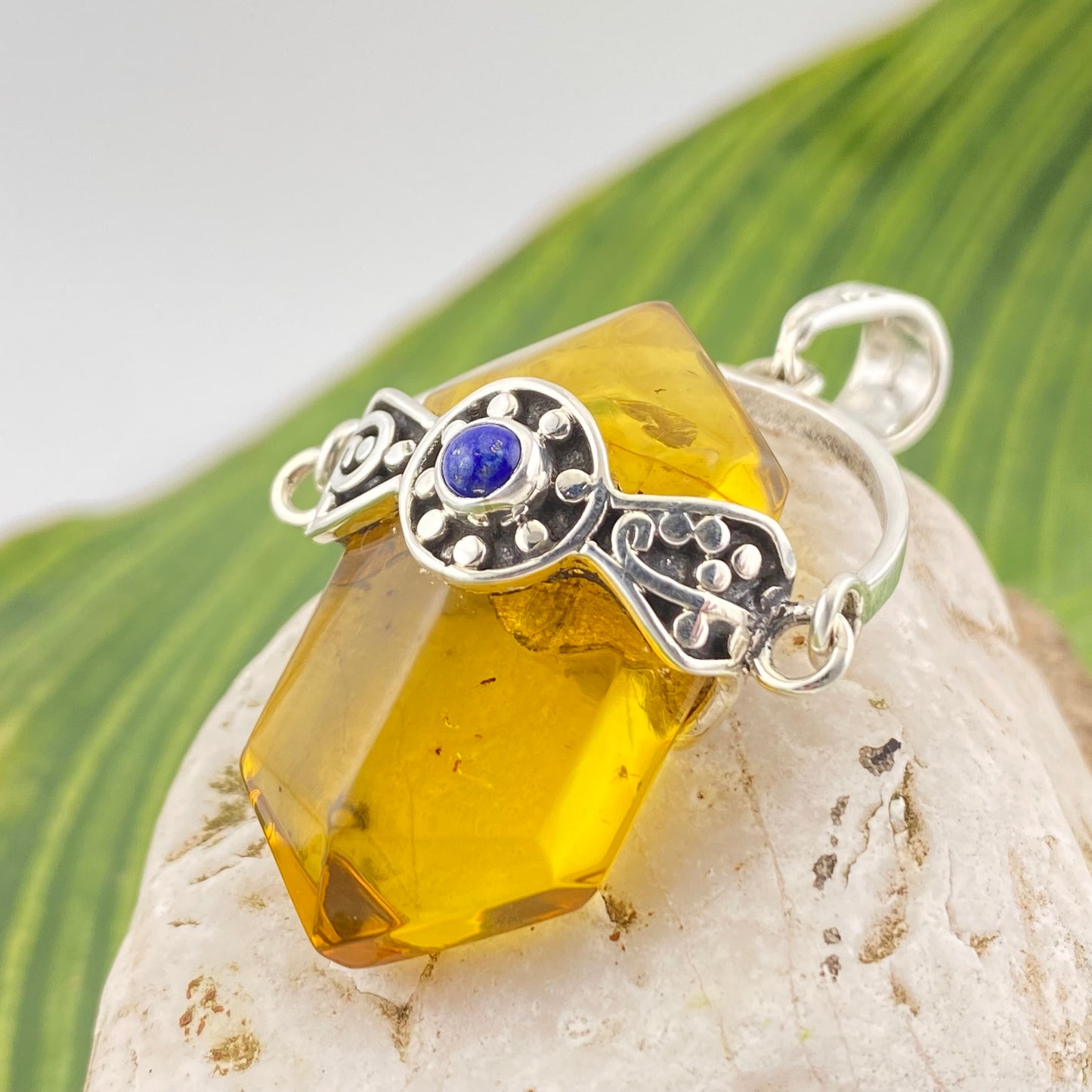 950 Silver Amber Pendant