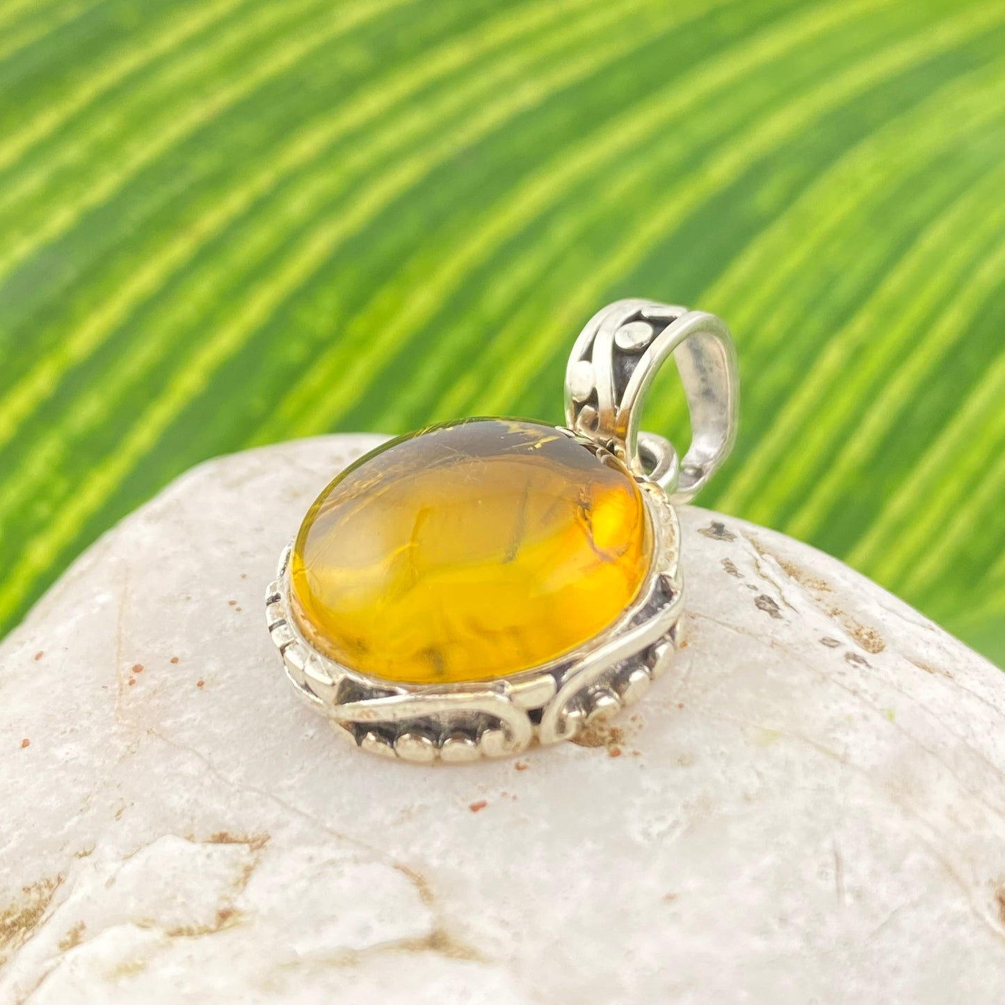 950 Silver Amber Pendant
