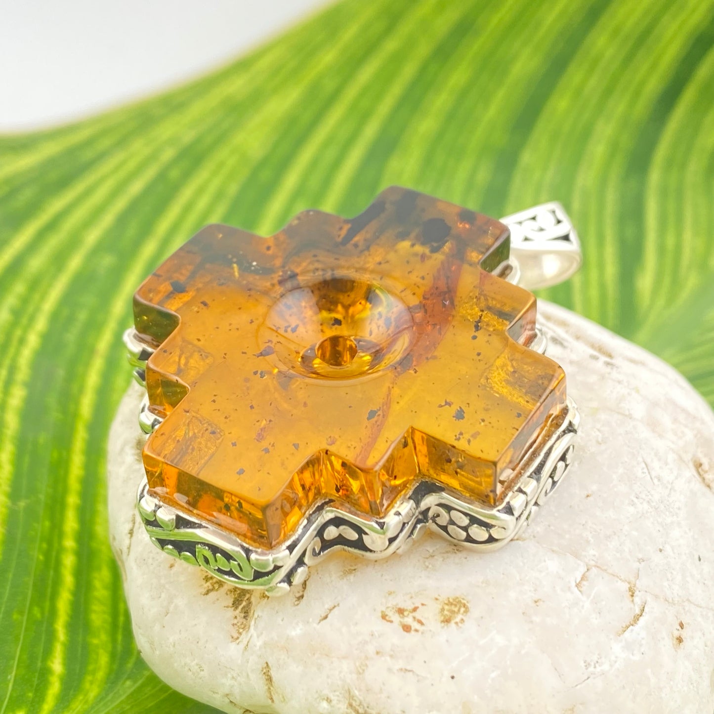 950 Silver Amber Pendant