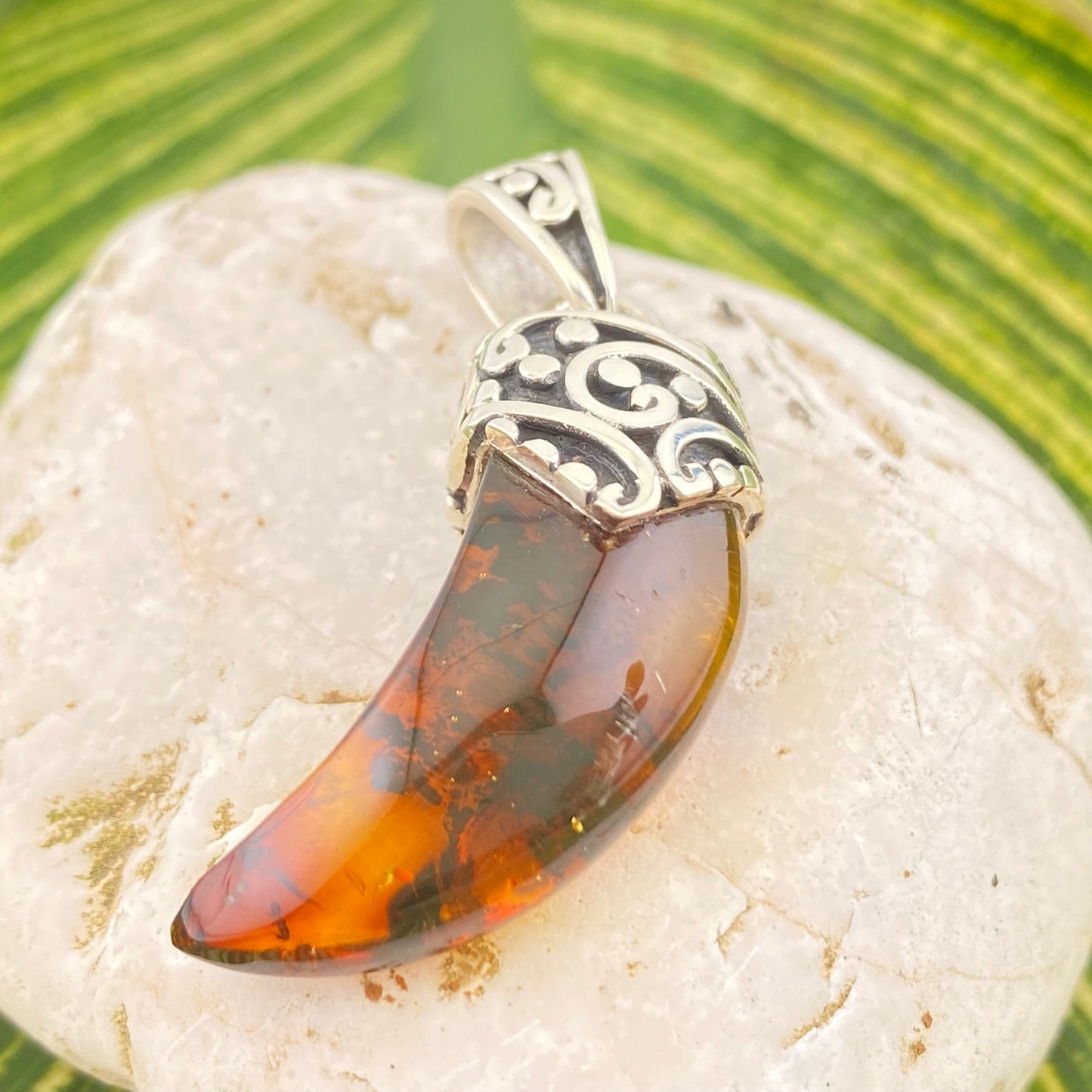 Amber Pendant 950 Silver