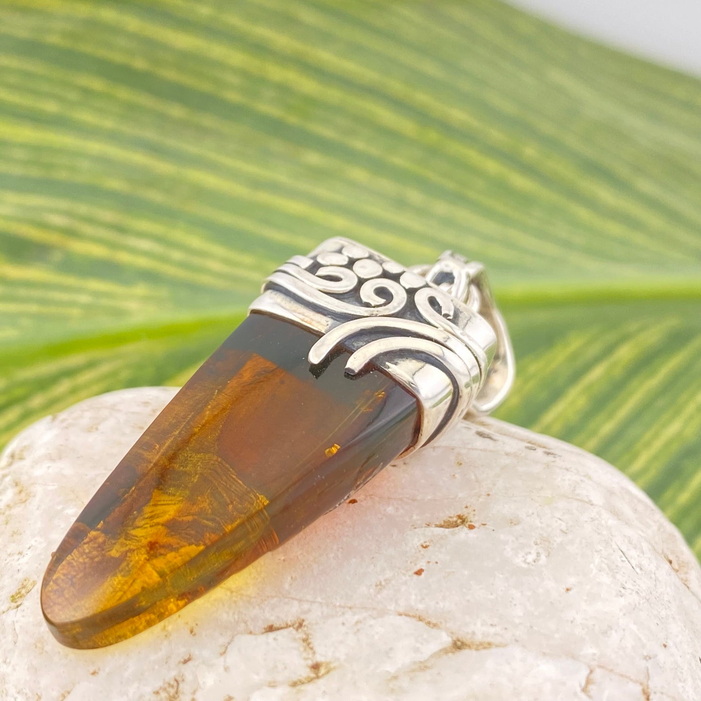 Amber Pendant 950 Silver