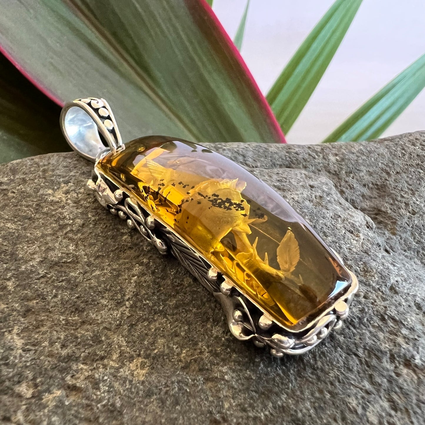 950 Silver Amber Pendant