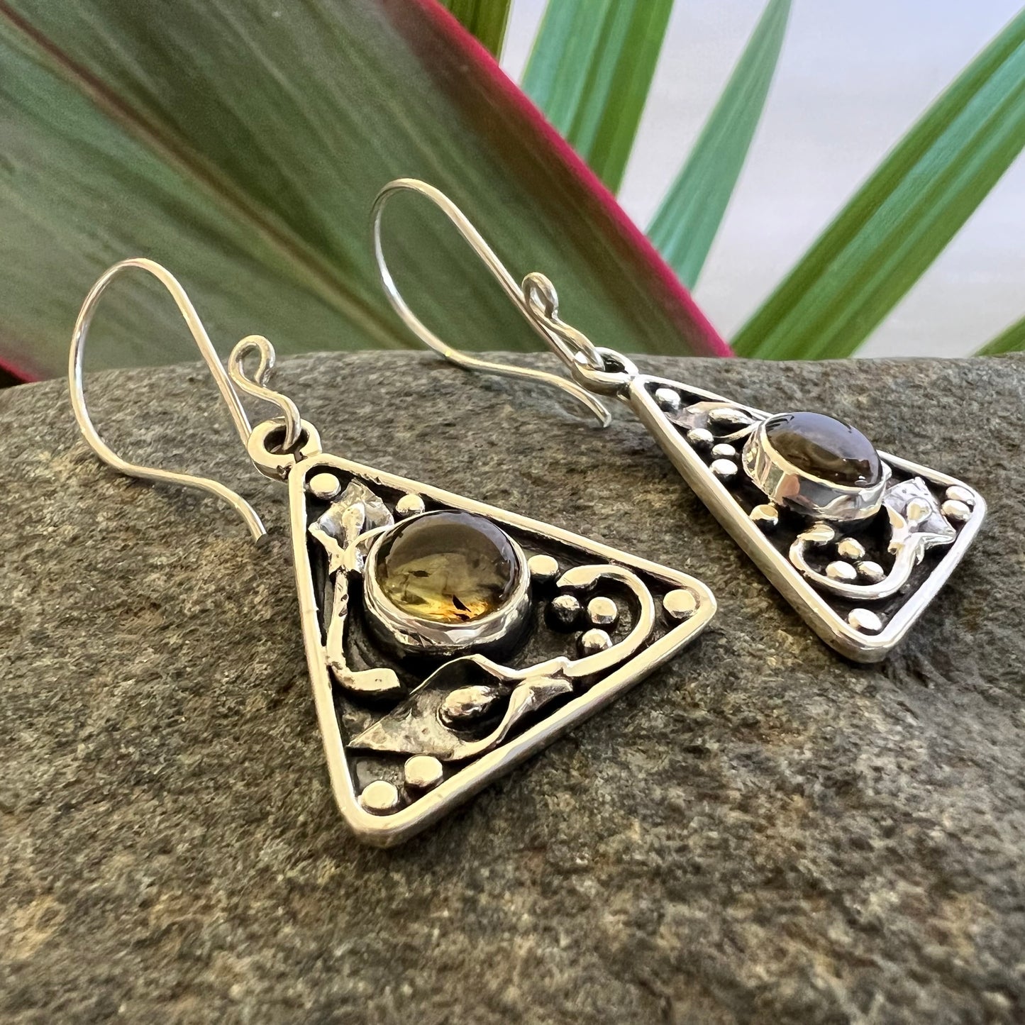 950 Silver Amber Earrings Hang