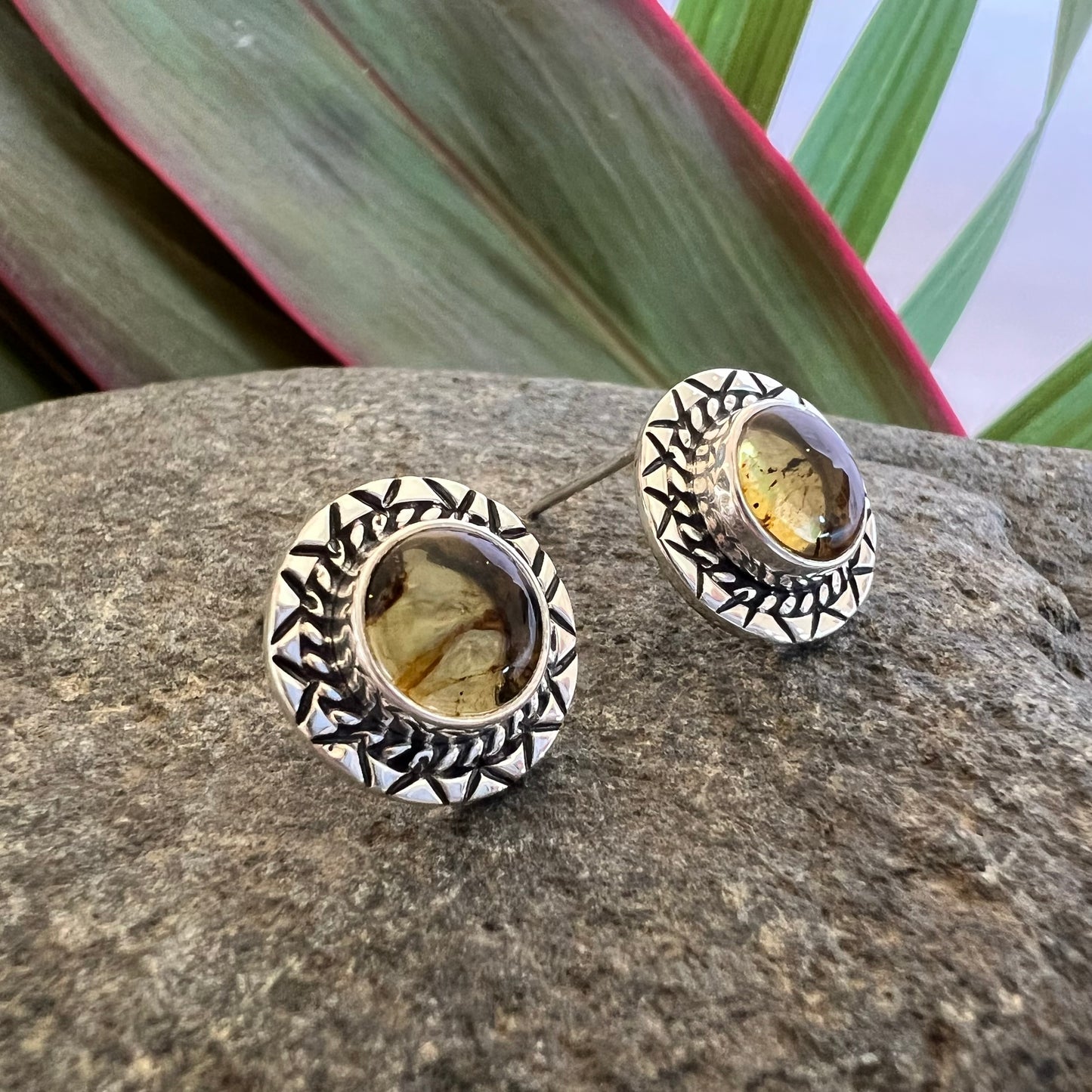 950 Silver Amber Earrings Post