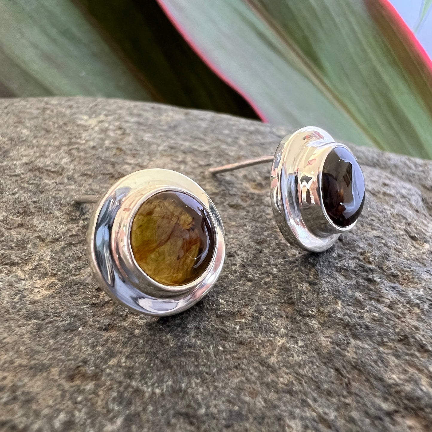 950 Silver Amber Earrings Post