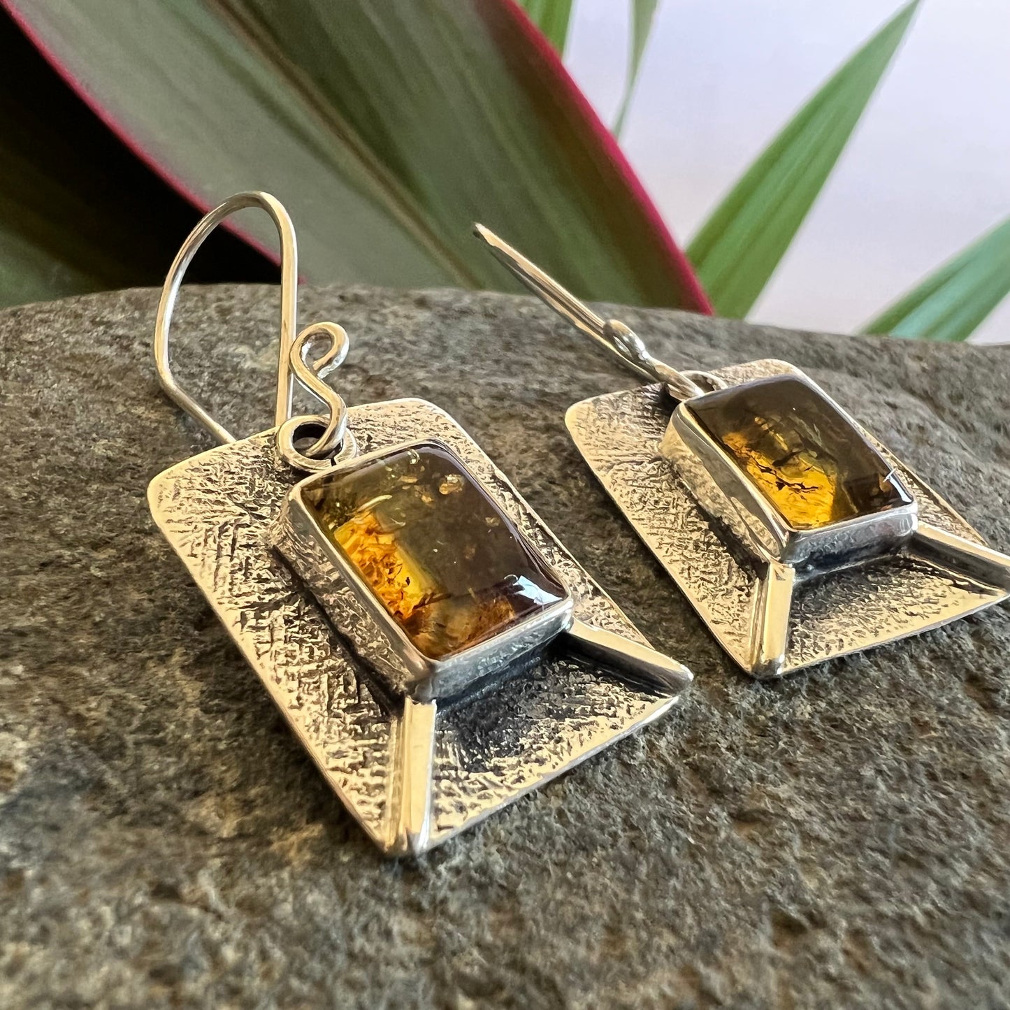 950 Silver Amber Earrings Hang