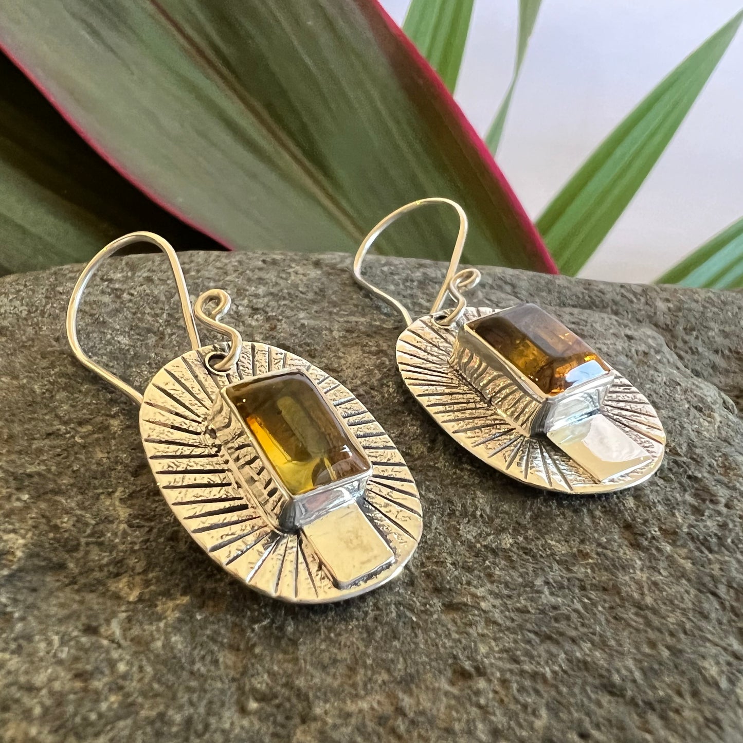 950 Silver Amber Earrings Hang
