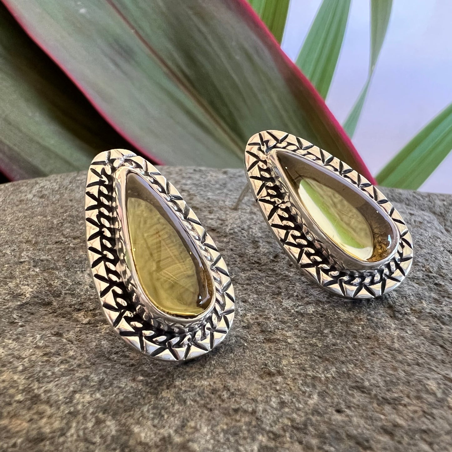 950 Silver Amber Earrings Post