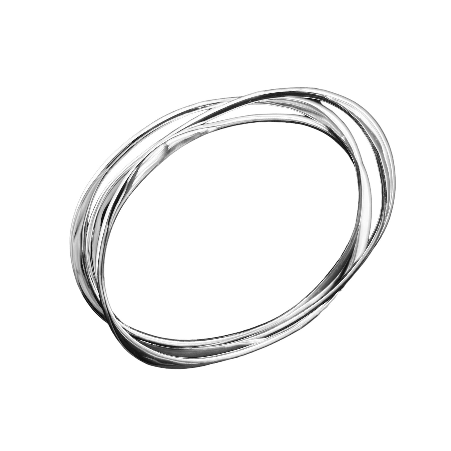 Sterling Silver .925 Bangle Bracelet Three oval flat interlocked Bracelet 75mm