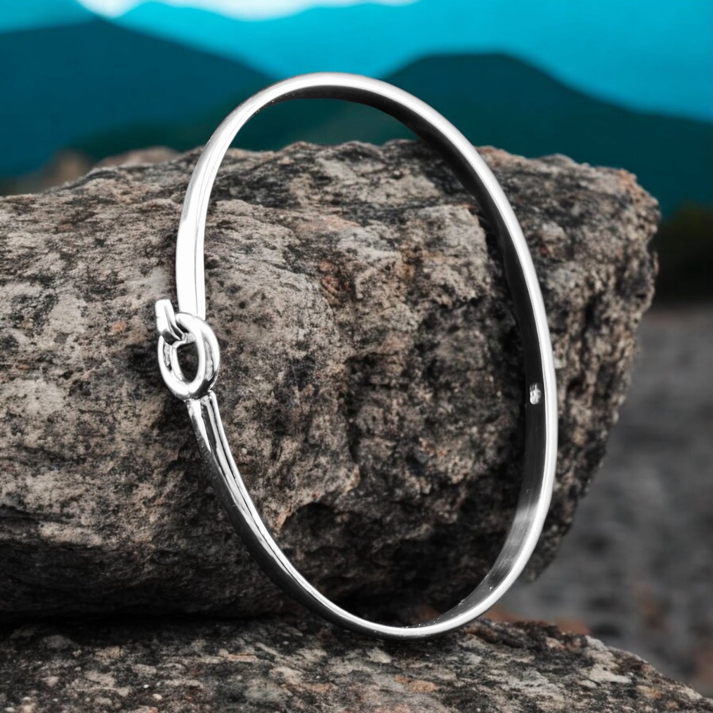 Sterling Silver .925 Bangle Bracelet 65mm Flat loop and hook