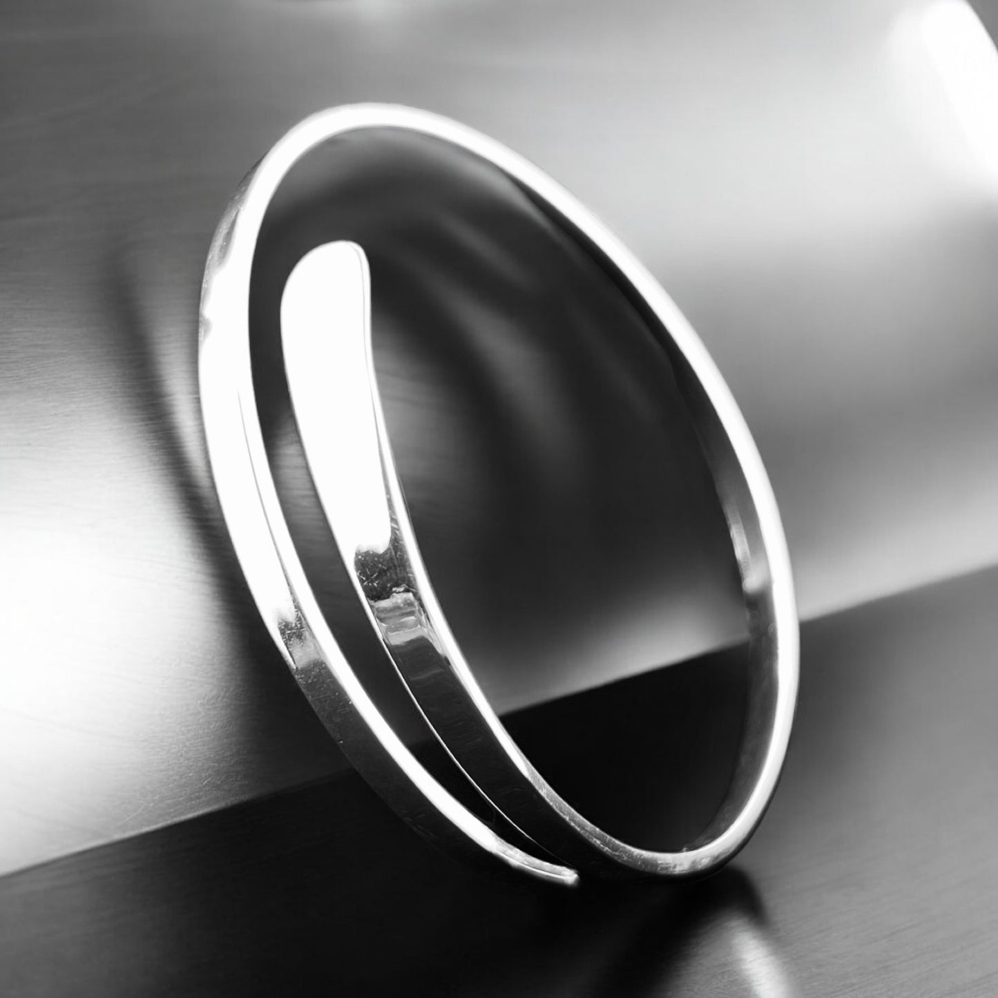 Sterling Silver .925 Bangle Bracelet 65mm Flat Smooth Flaired End