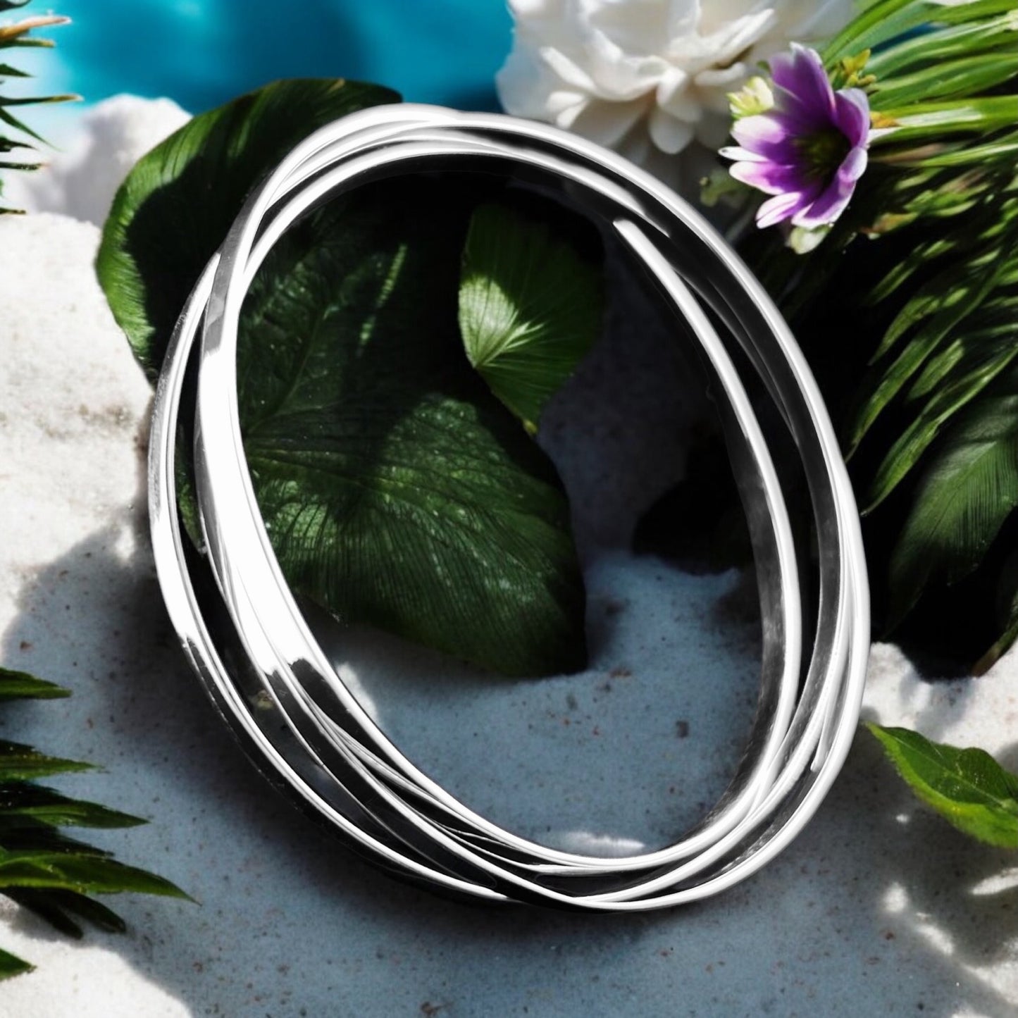 Sterling Silver .925 Bangle Bracelet 65mm Flat Smooth