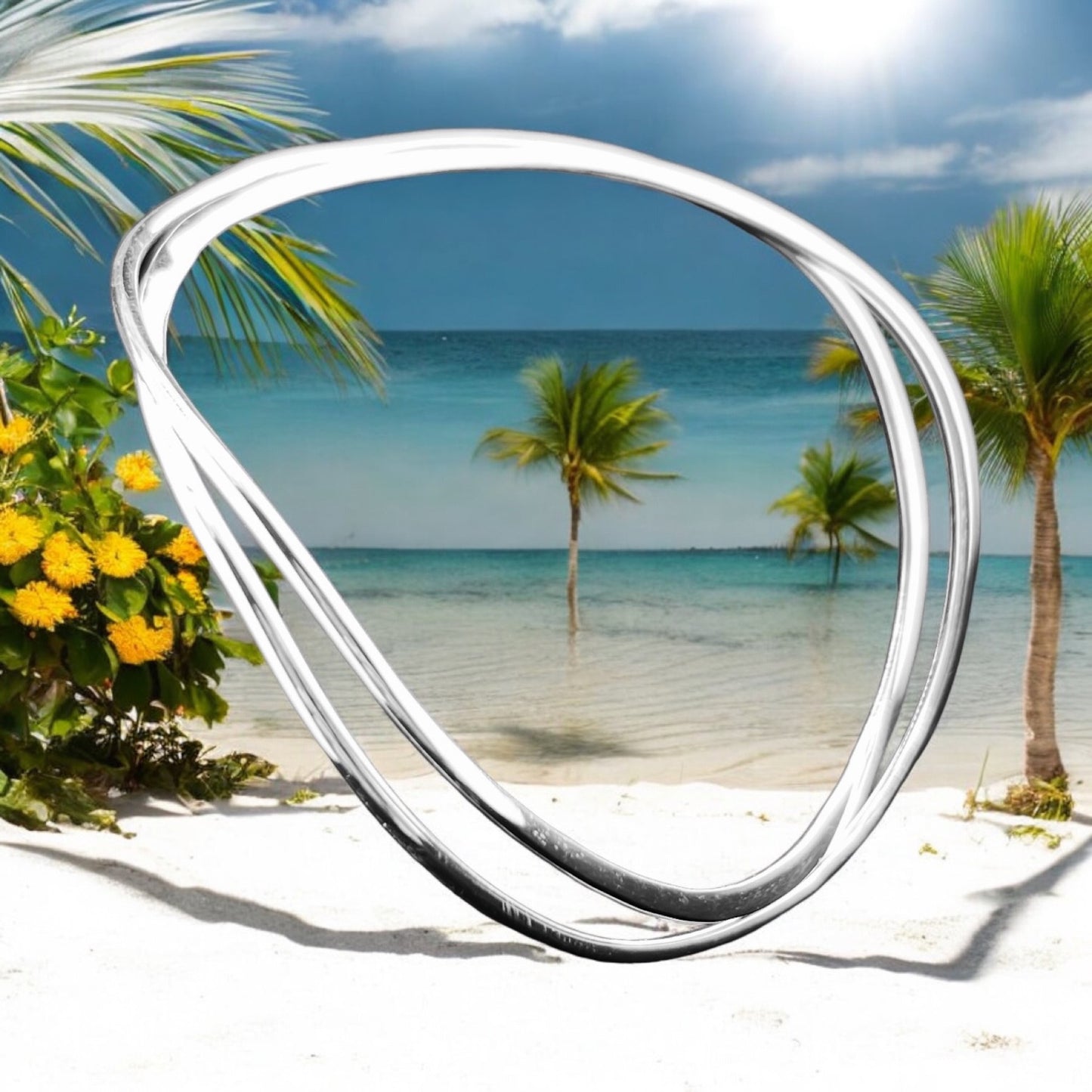 Sterling Silver .925 Bangle Bracelet 63mm Flat and Round Bands