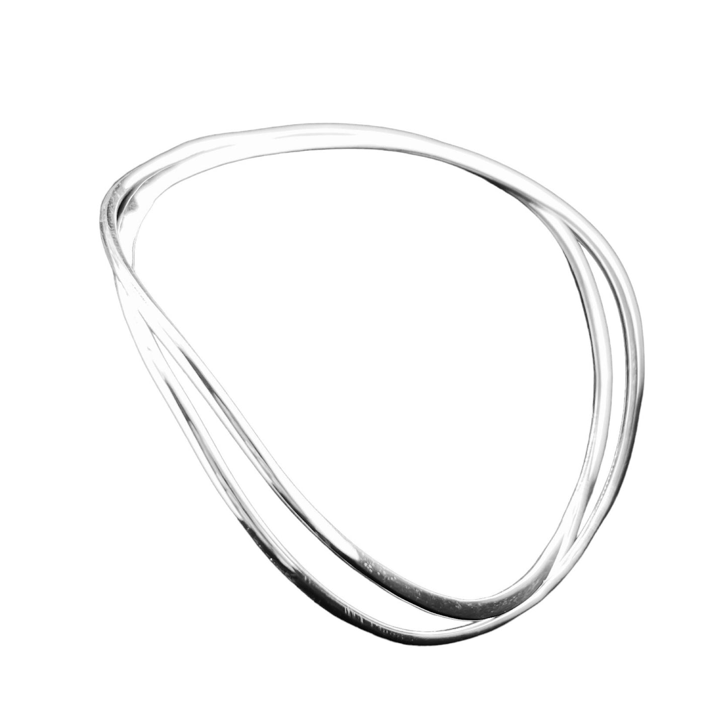 Sterling Silver .925 Bangle Bracelet 63mm Flat and Round Bands