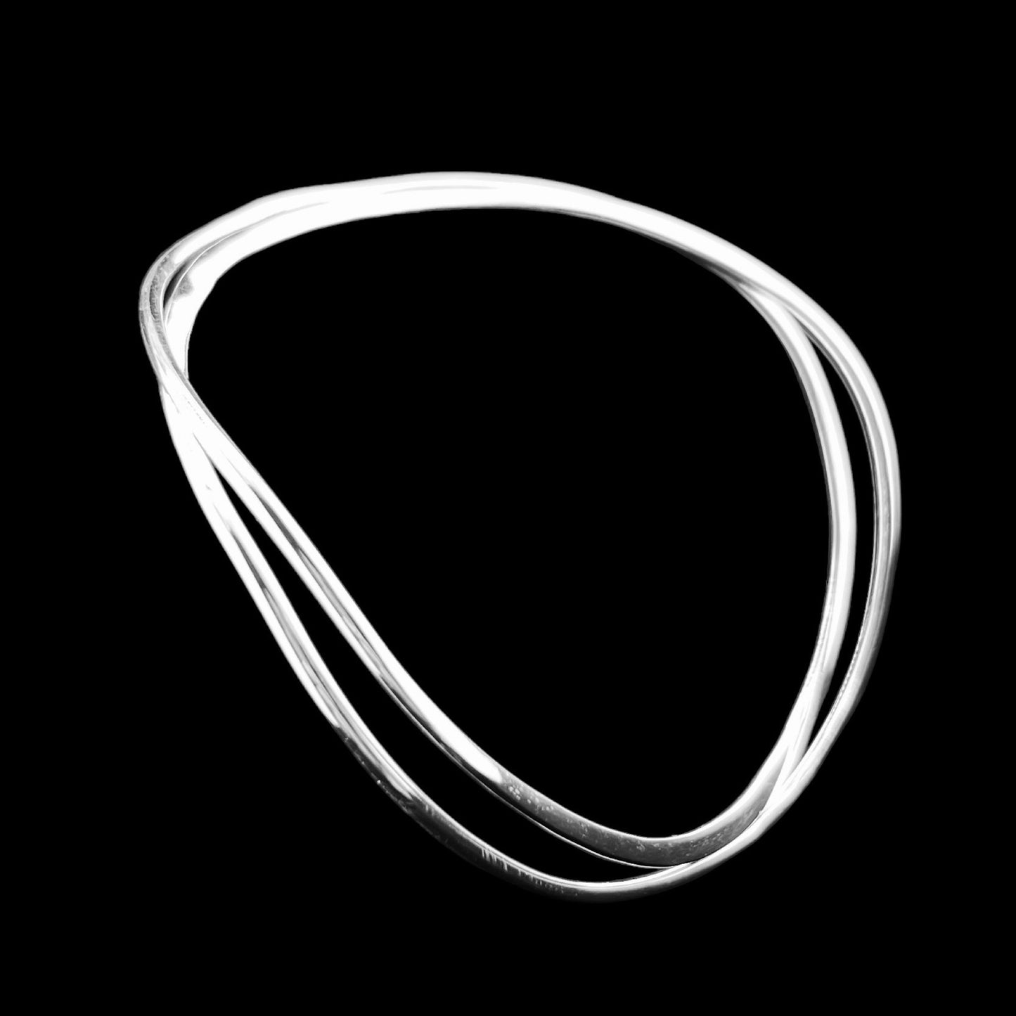 Sterling Silver .925 Bangle Bracelet 63mm Flat and Round Bands