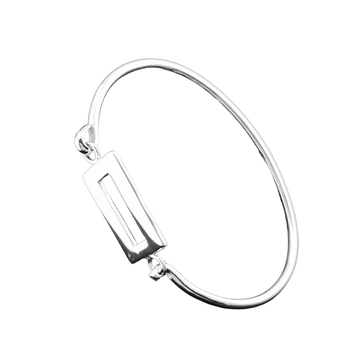 Sterling Silver .925 Bangle Bracelet 60mm Oval with Rectangular connector