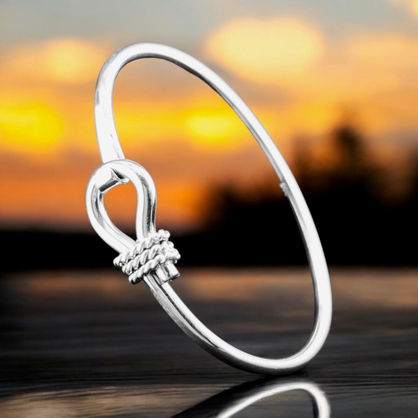 Sterling Silver .925 Bangle Bracelet 55mm Knot and Hook Attachment