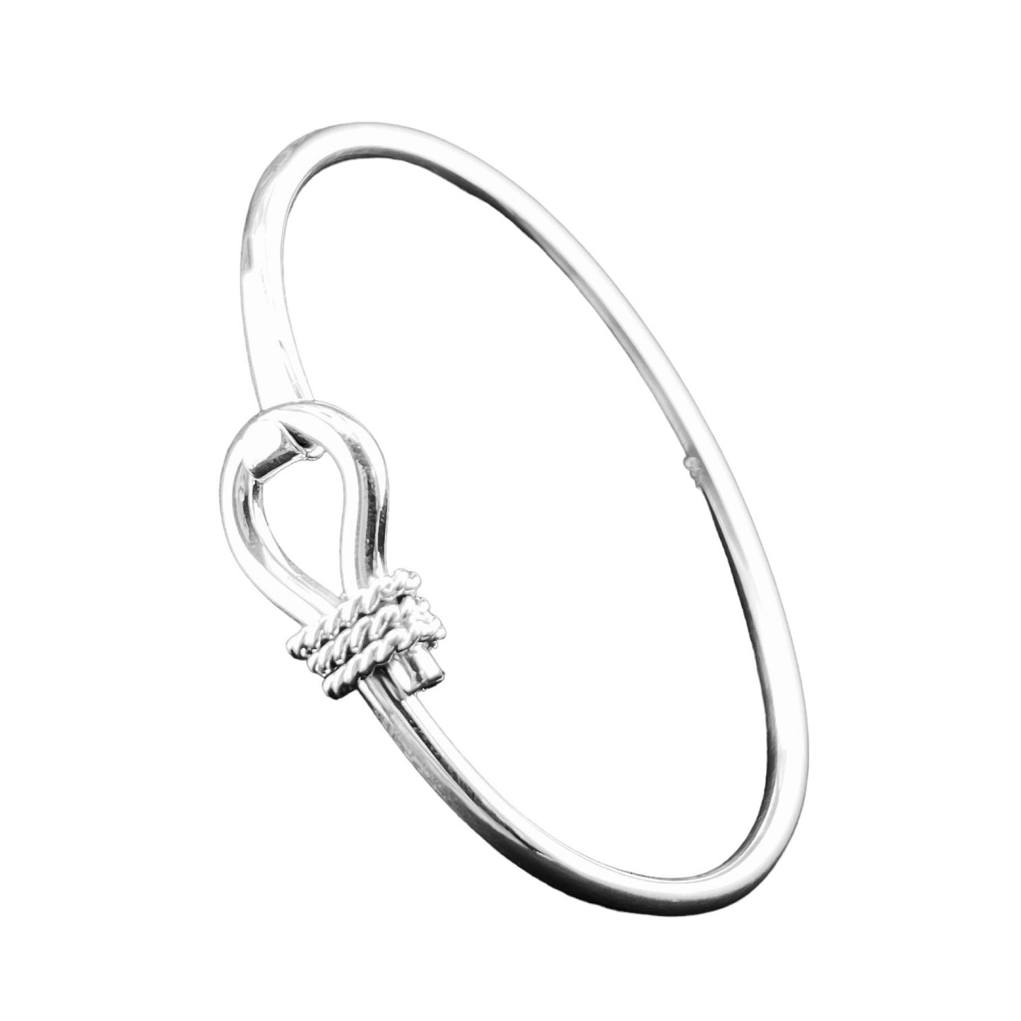Sterling Silver .925 Bangle Bracelet 55mm Knot and Hook Attachment