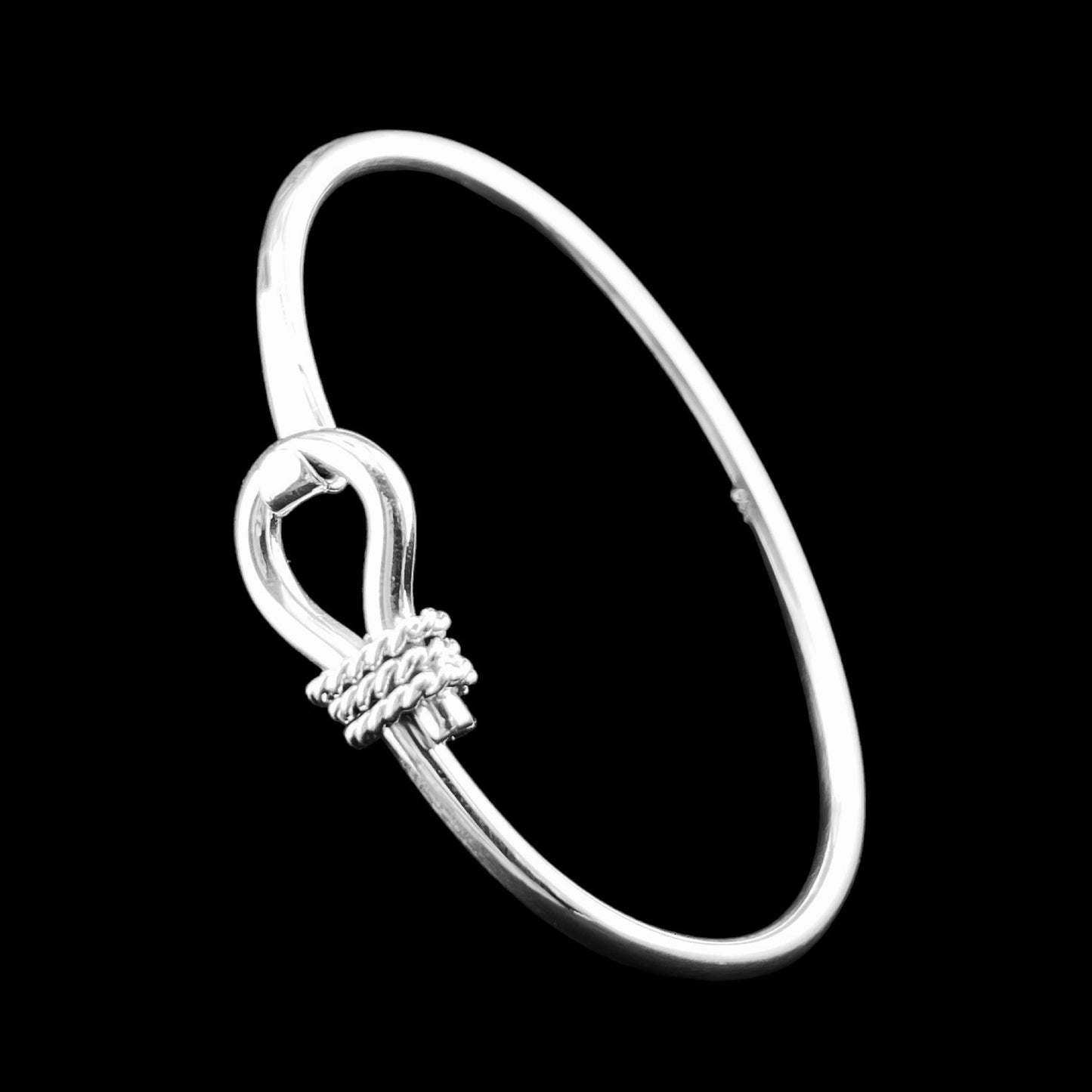 Sterling Silver .925 Bangle Bracelet 55mm Knot and Hook Attachment