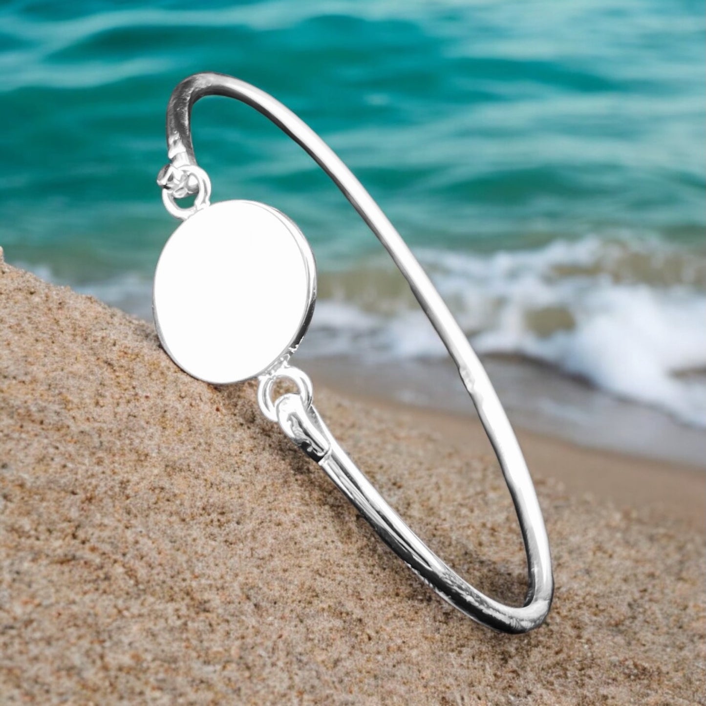 Sterling Silver .925 Bangle Bracelet 60mm Round Engravable Flat connection