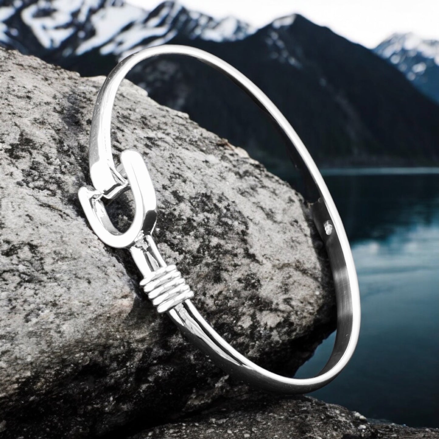 Sterling Silver .925 Bangle Bracelet 65mm Horsebit Connector