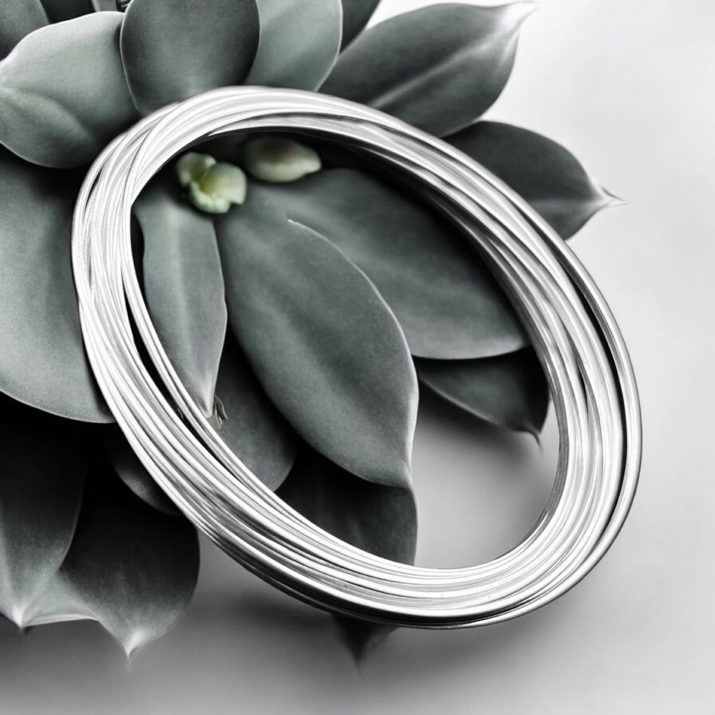 Sterling Silver .925 Bangle Bracelet 65mm 12 Strand Round Interwoven