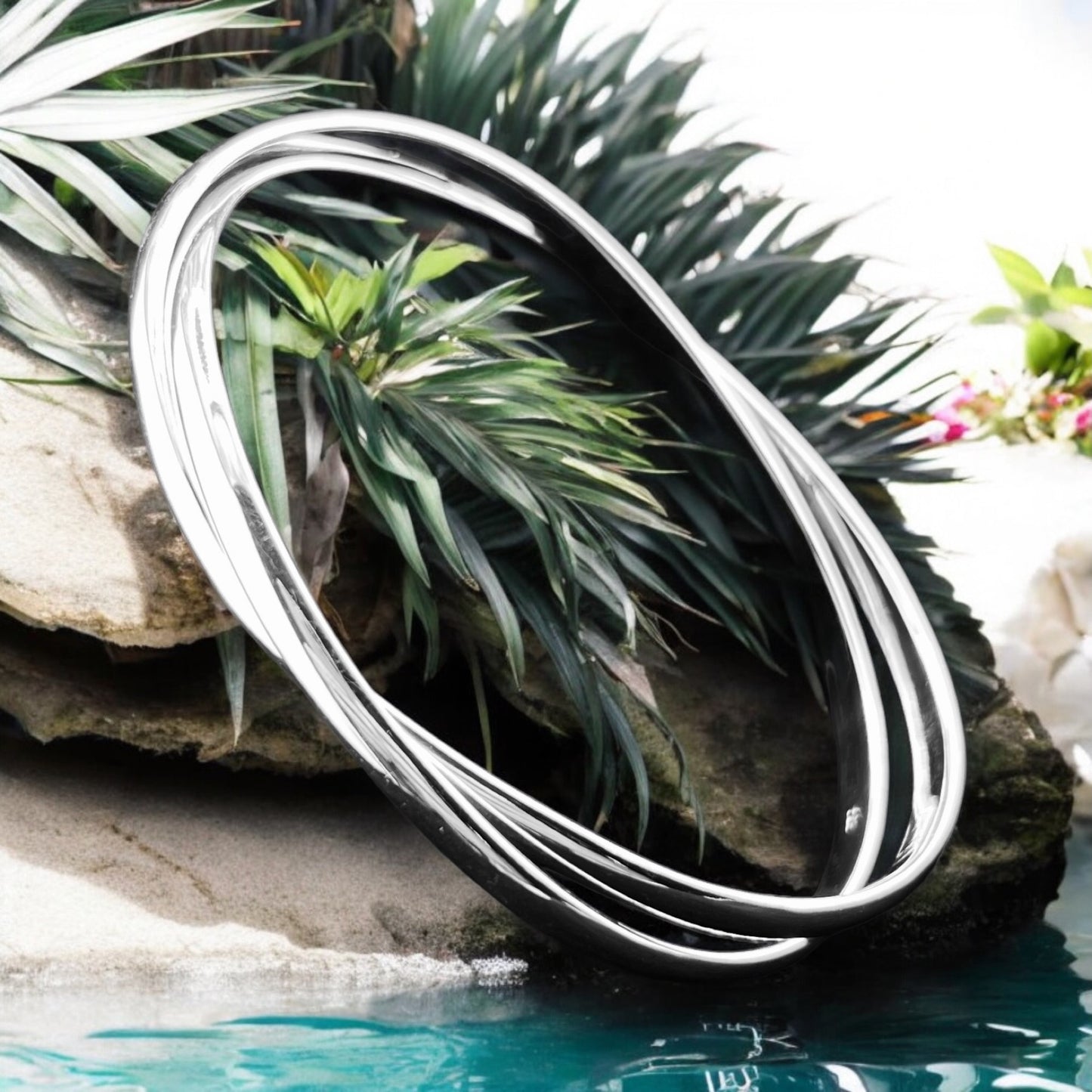 Sterling Silver .925 Bangle Bracelet 72mm Oval 2-strand