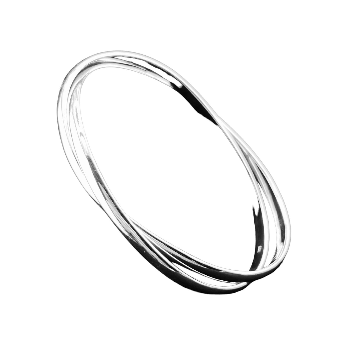 Sterling Silver .925 Bangle Bracelet 72mm Oval 2-strand
