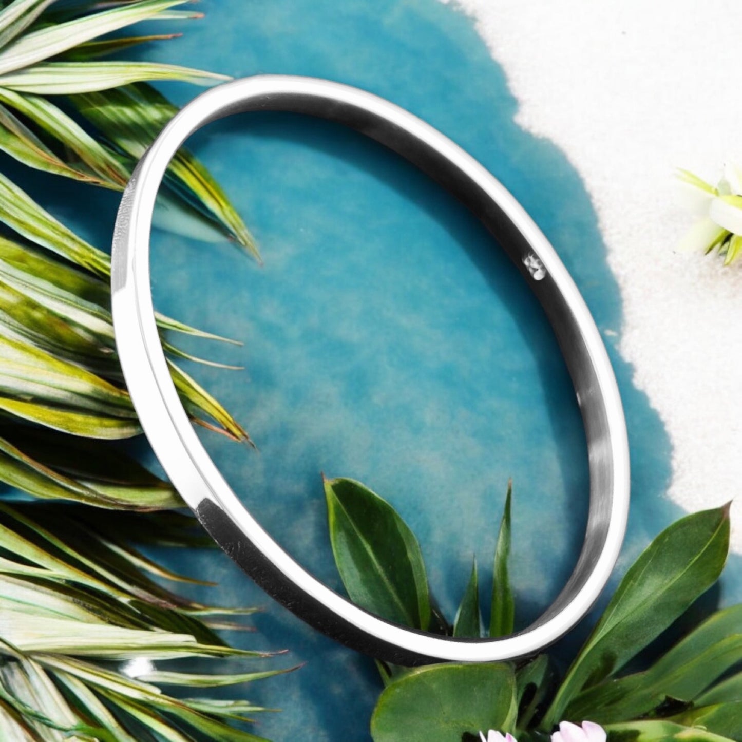 Sterling Silver .925 Bangle Bracelet 65mm Round Flat